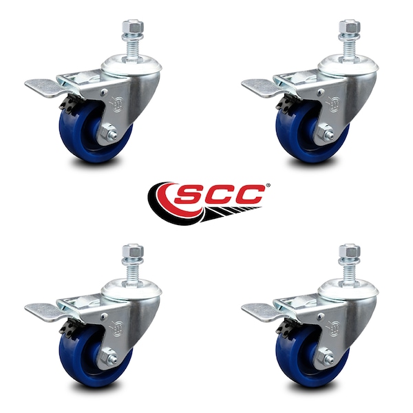 Service Caster 3 Inch Solid Polyurethane Swivel 10mm Stem Caster Set with Total Lock Brake SCC-TSTTL20S314-SPUS-M1015-4 - main
